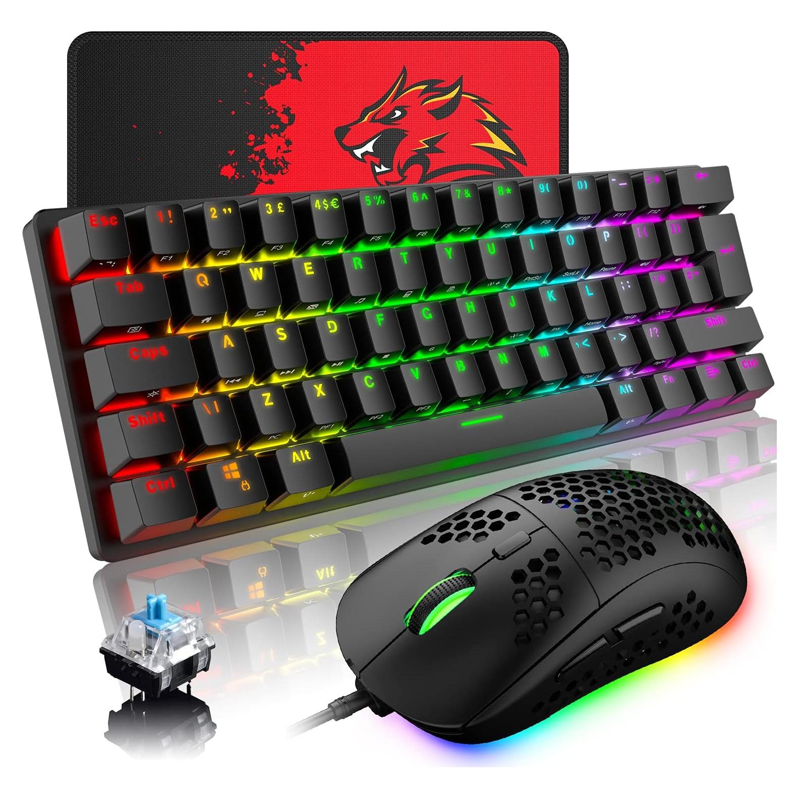 Combo Teclado Mecánico y Ratón Gaming LexonElec RGB 61 Teclas