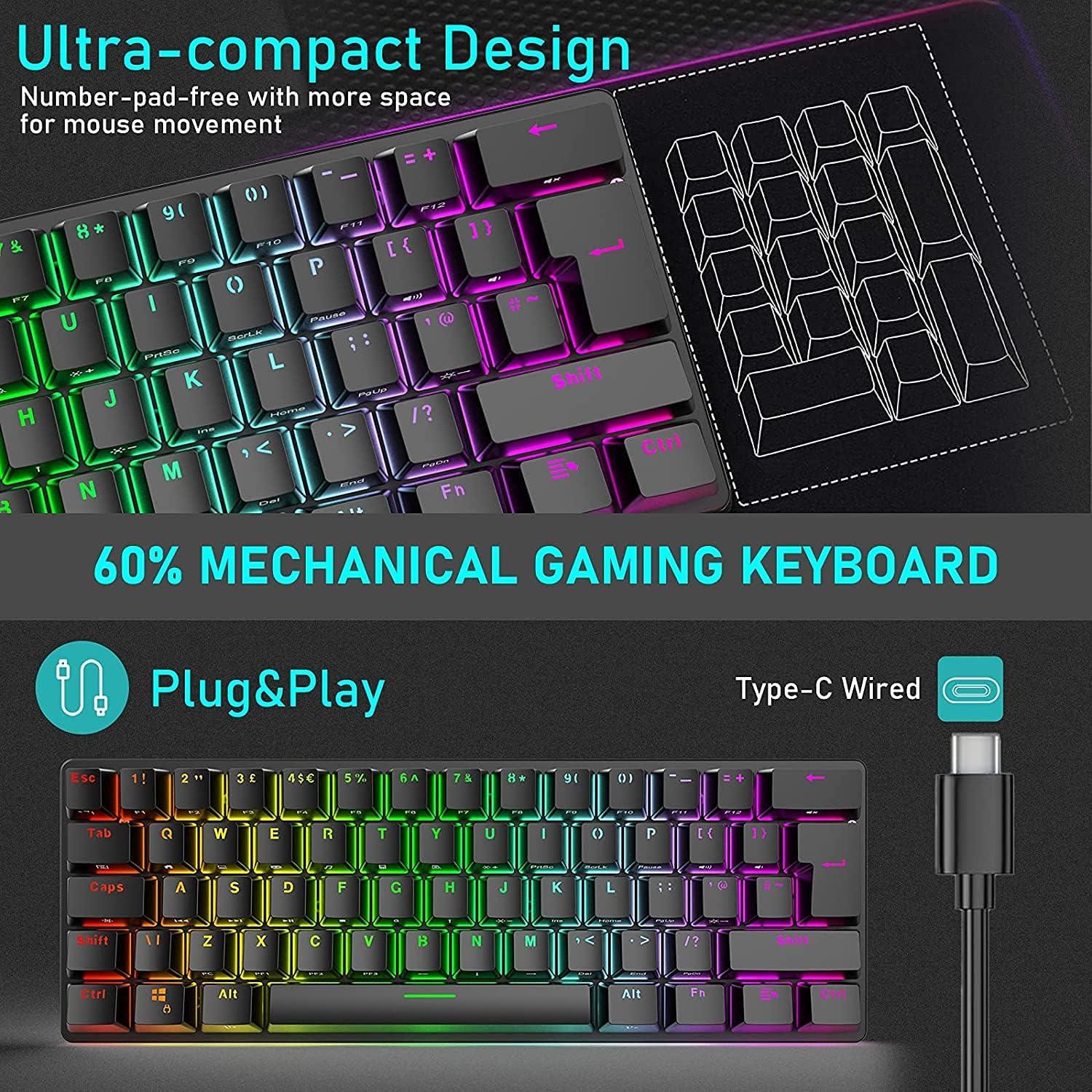 Combo Teclado Mecánico y Ratón Gaming LexonElec RGB 61 Teclas