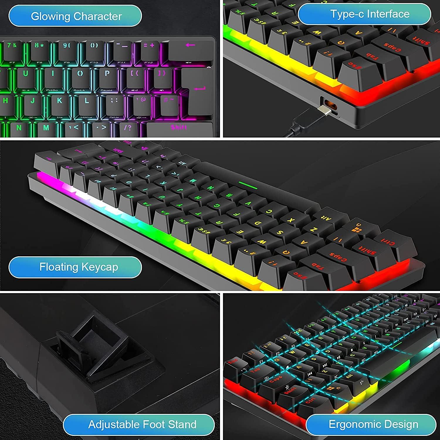 Combo Teclado Mecánico y Ratón Gaming LexonElec RGB 61 Teclas