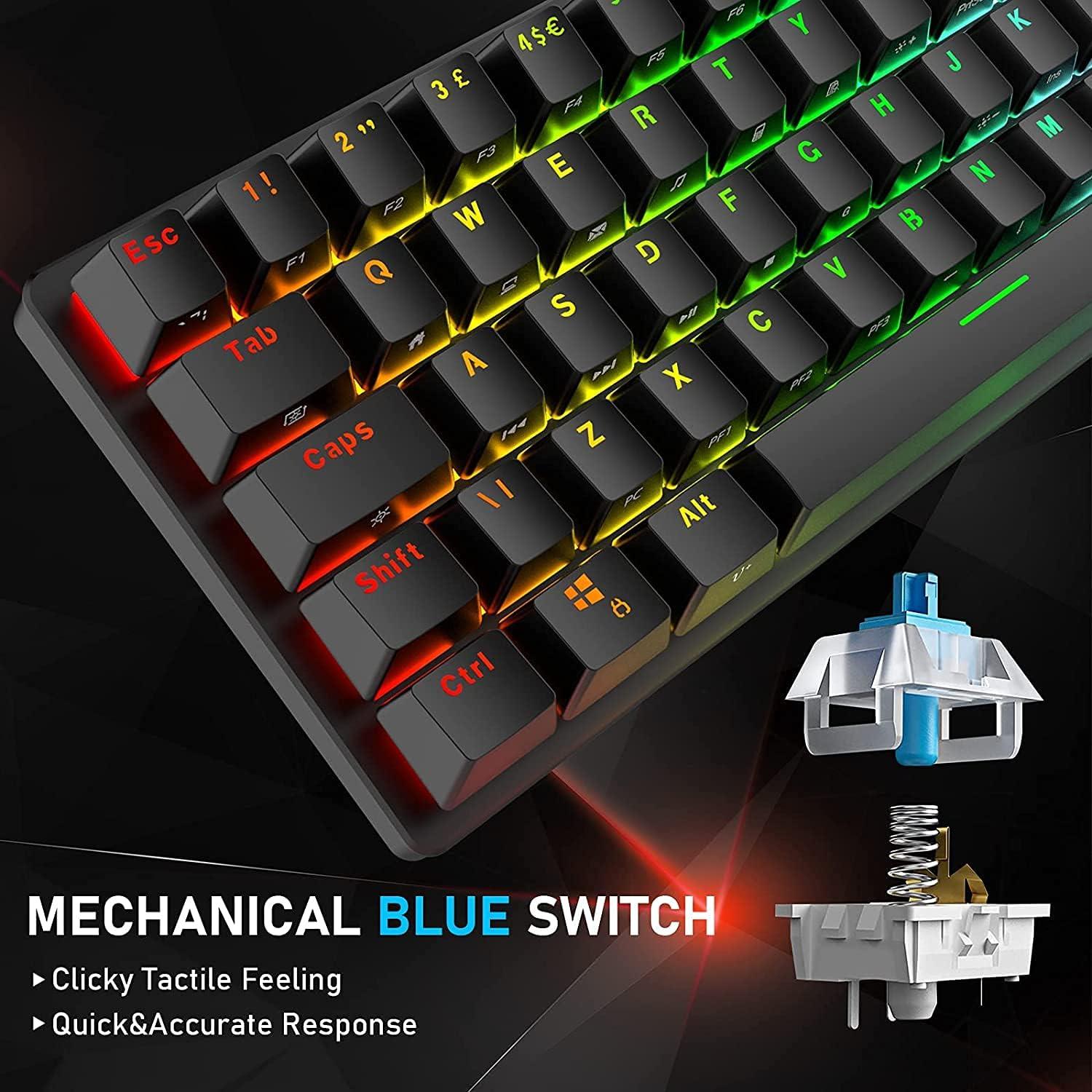Combo Teclado Mecánico y Ratón Gaming LexonElec RGB 61 Teclas