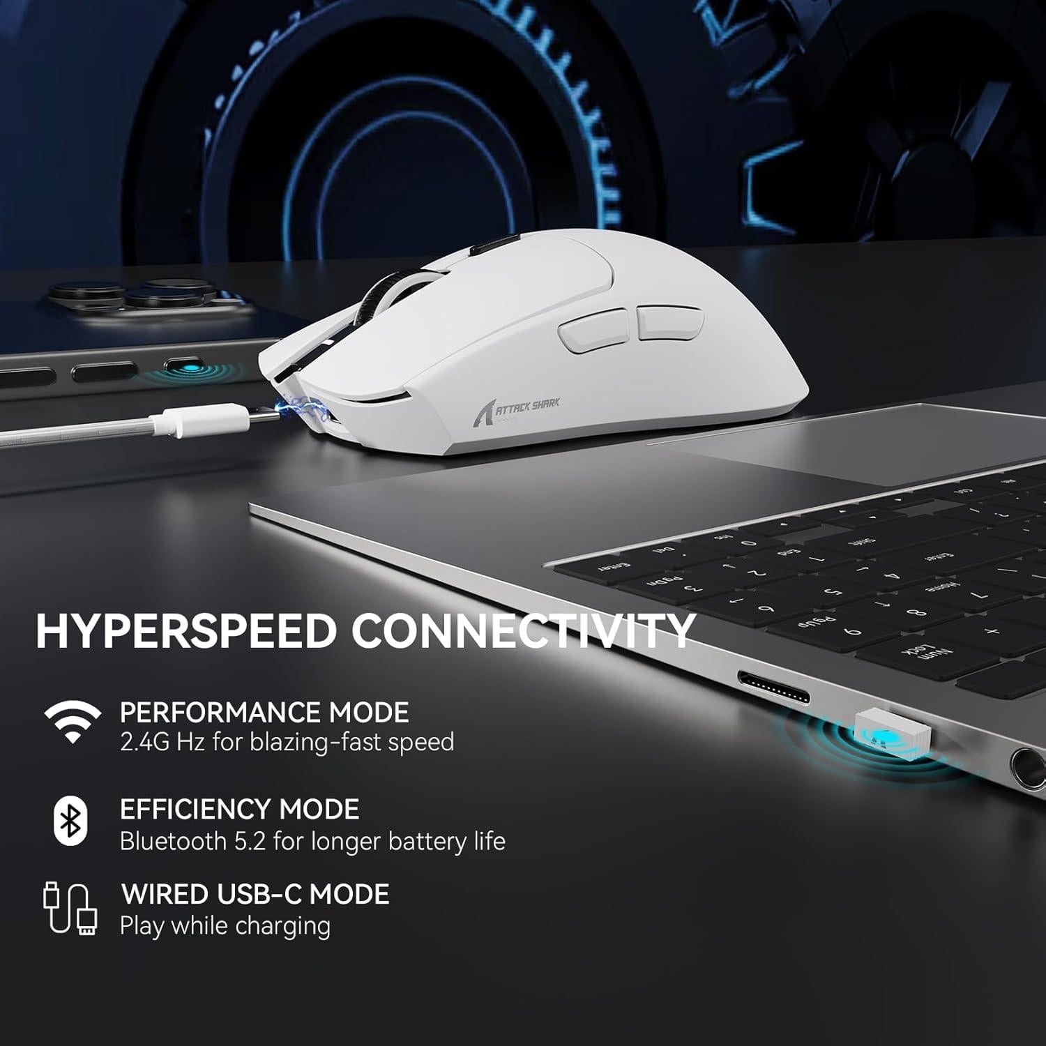 Ratón Gaming Inalámbrico ATTACK SHARK X1 40000DPI RGB Blanco