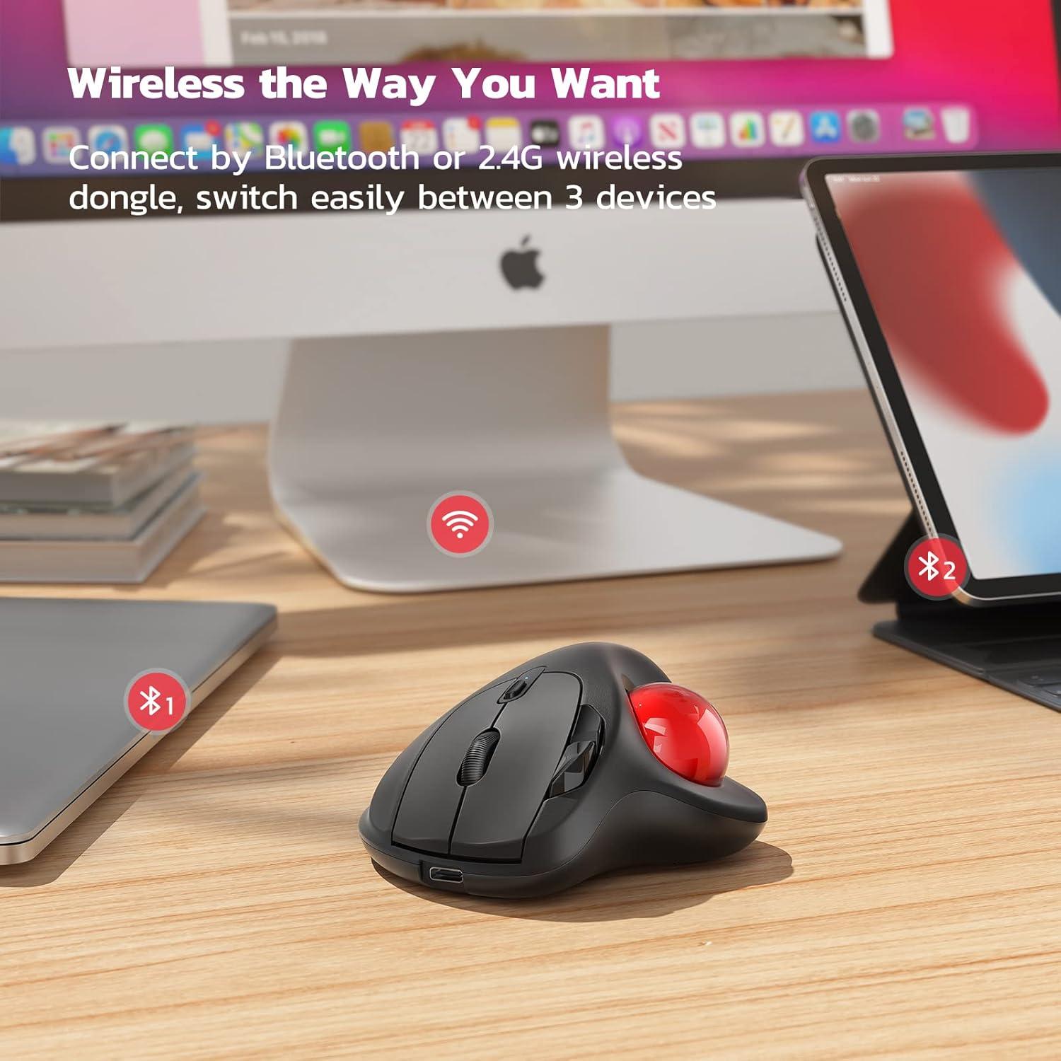 Ratón Trackball Inalámbrico Nulea M501 Ergonómico Rojo