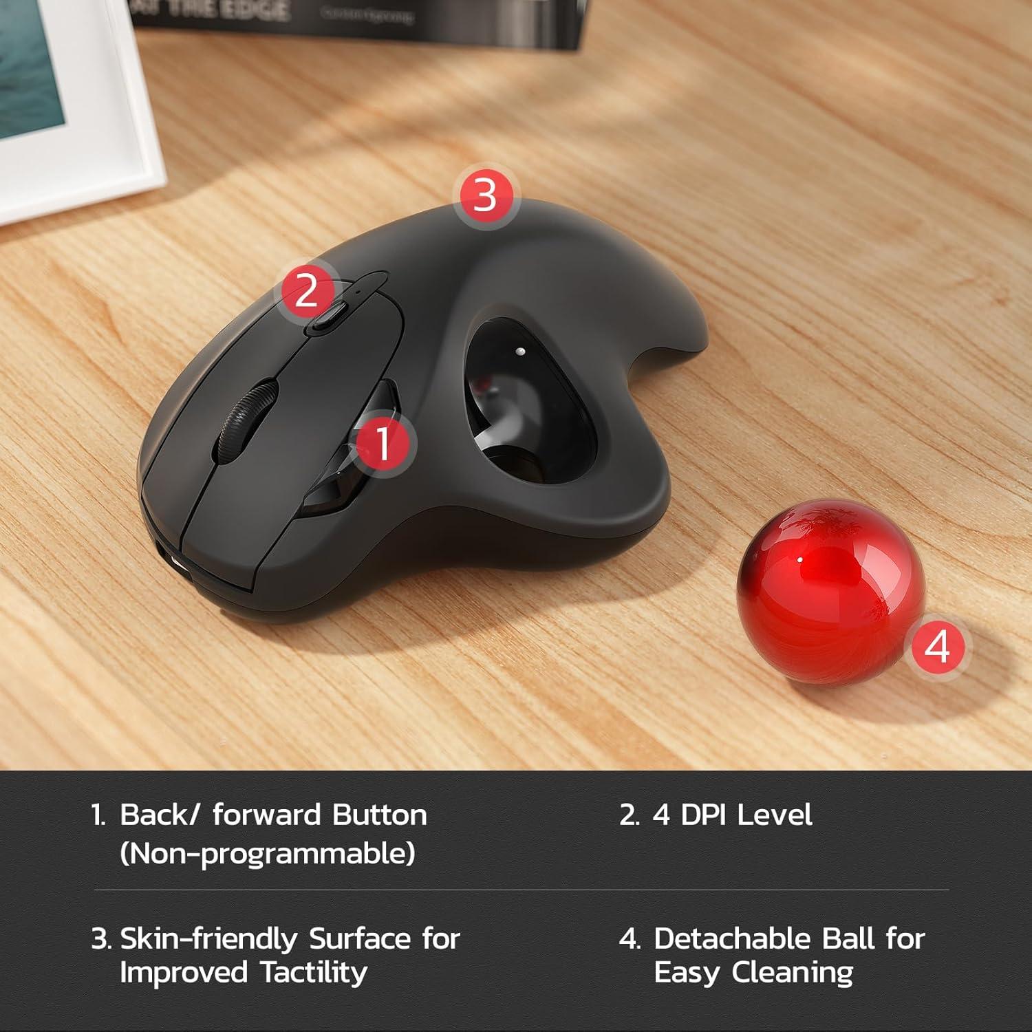 Ratón Trackball Inalámbrico Nulea M501 Ergonómico Rojo