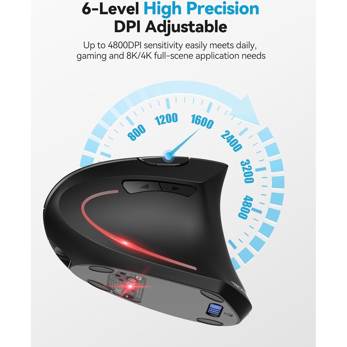 Ratón Ergonómico TECKNET Recargable Inalámbrico 6 DPI Negro