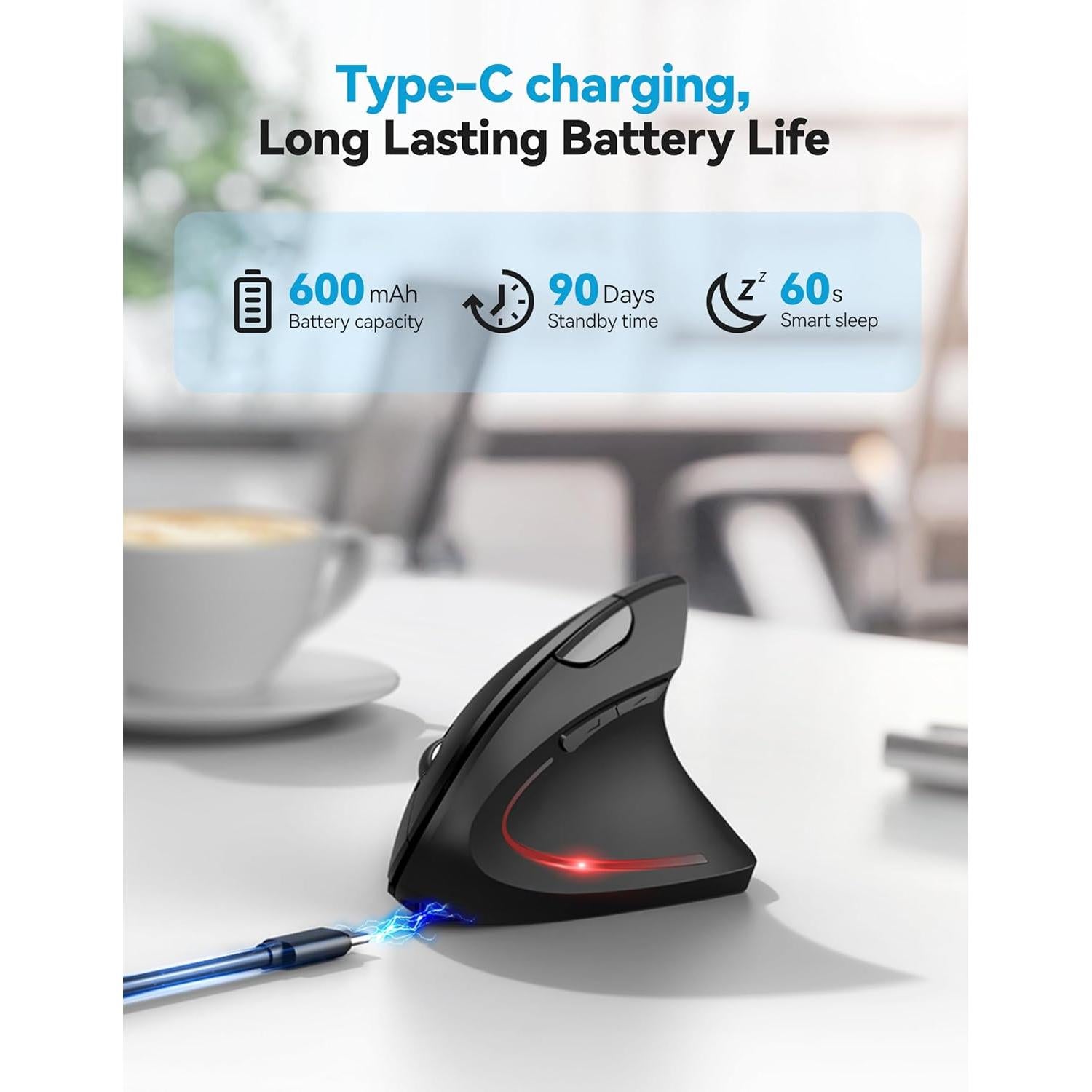 Ratón Ergonómico TECKNET Recargable Inalámbrico 6 DPI Negro