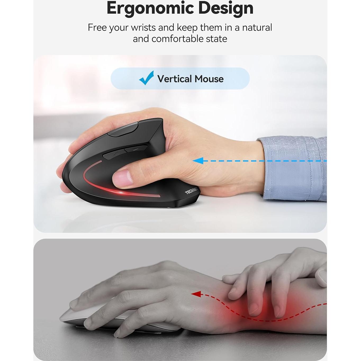 Ratón Ergonómico TECKNET Recargable Inalámbrico 6 DPI Negro