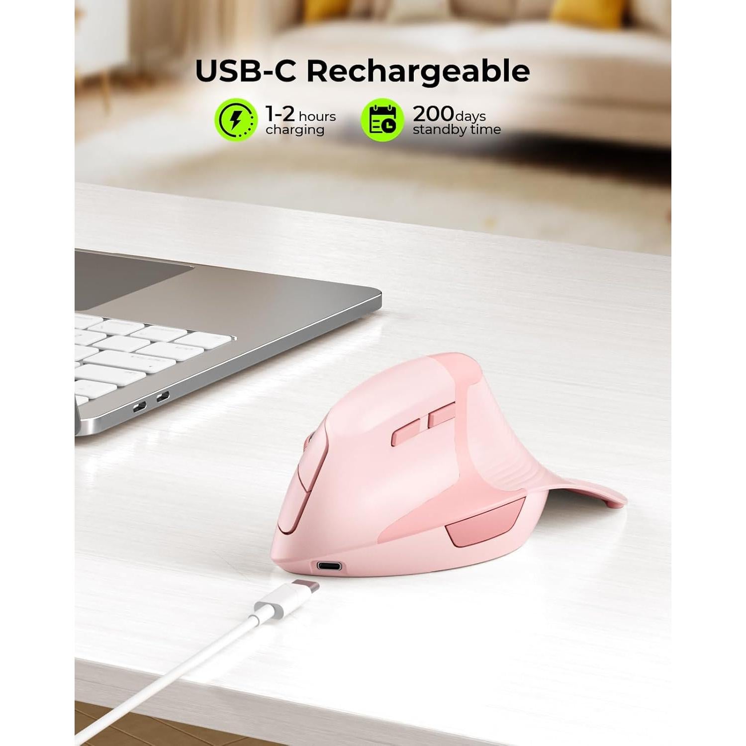 Ratón Ergonómico Inalámbrico seenda Rosa Vertical Recargable