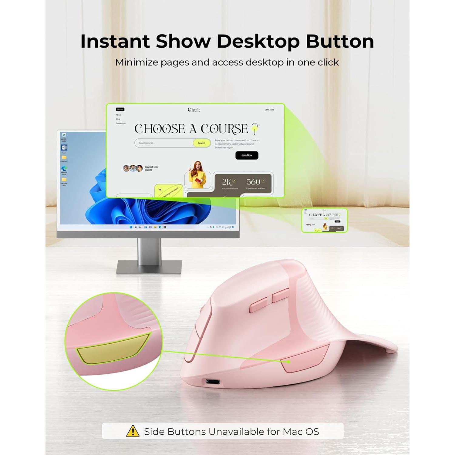 Ratón Ergonómico Inalámbrico seenda Rosa Vertical Recargable