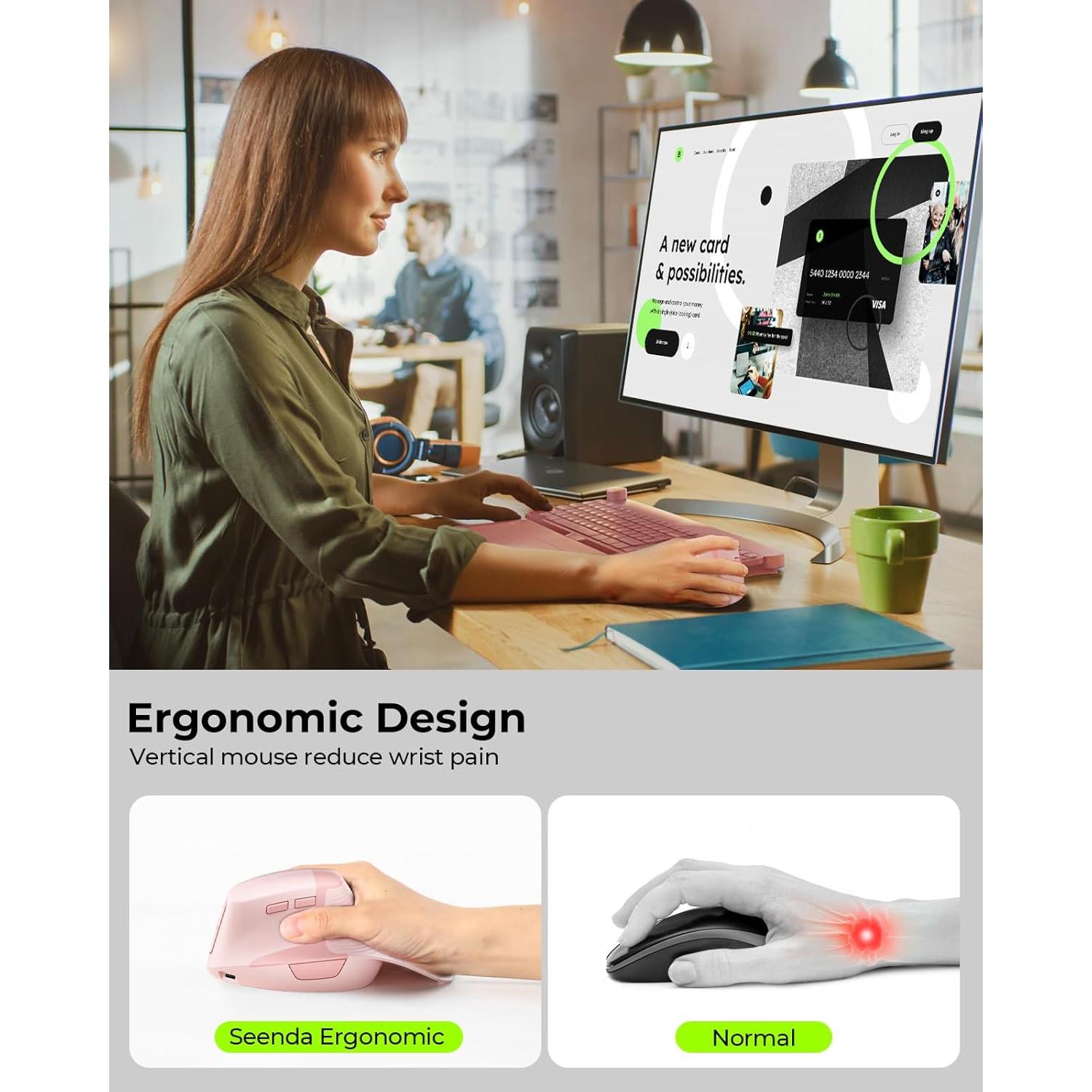 Ratón Ergonómico Inalámbrico seenda Rosa Vertical Recargable