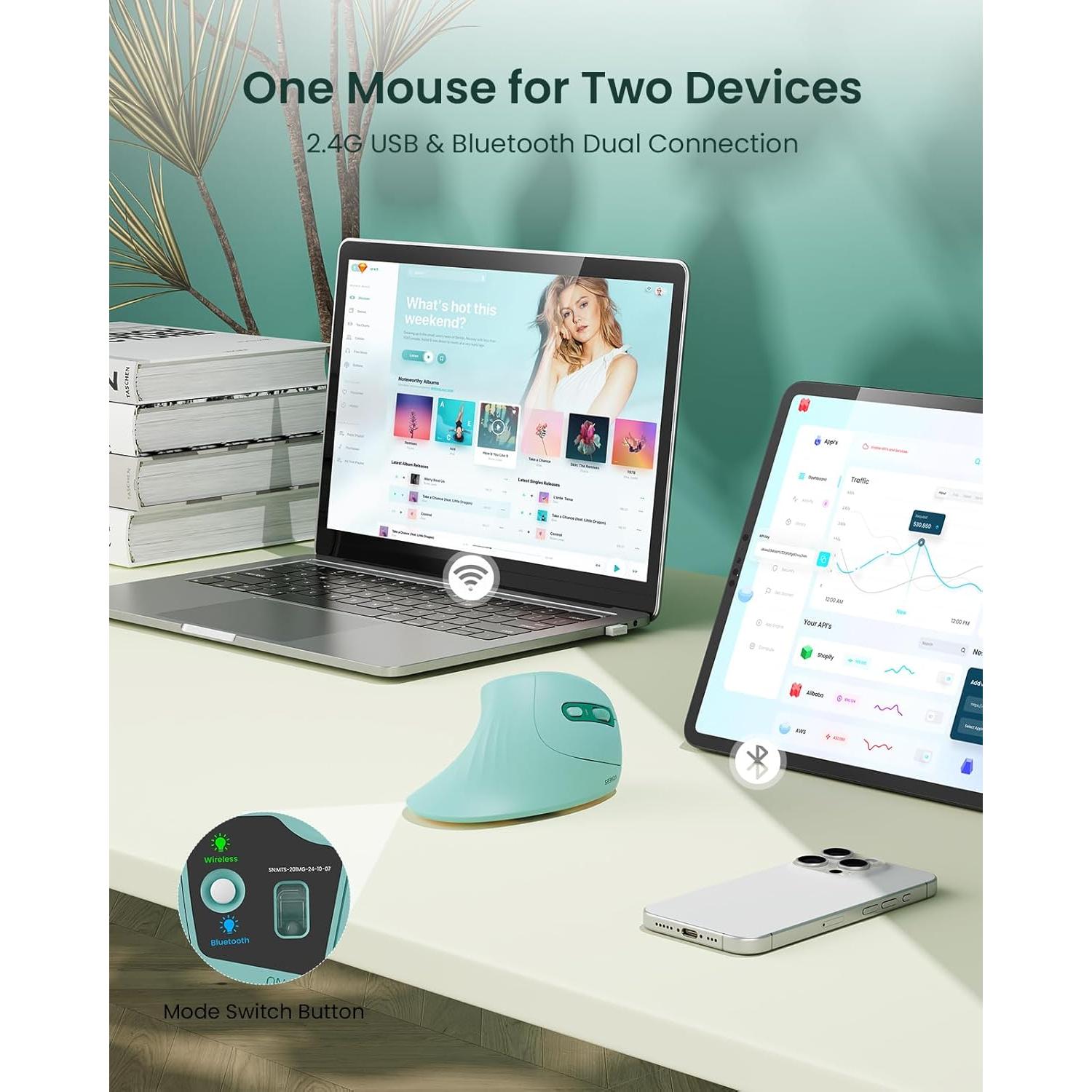 Ratón Vertical Ergonómico seenda Bluetooth + USB Verde Menta