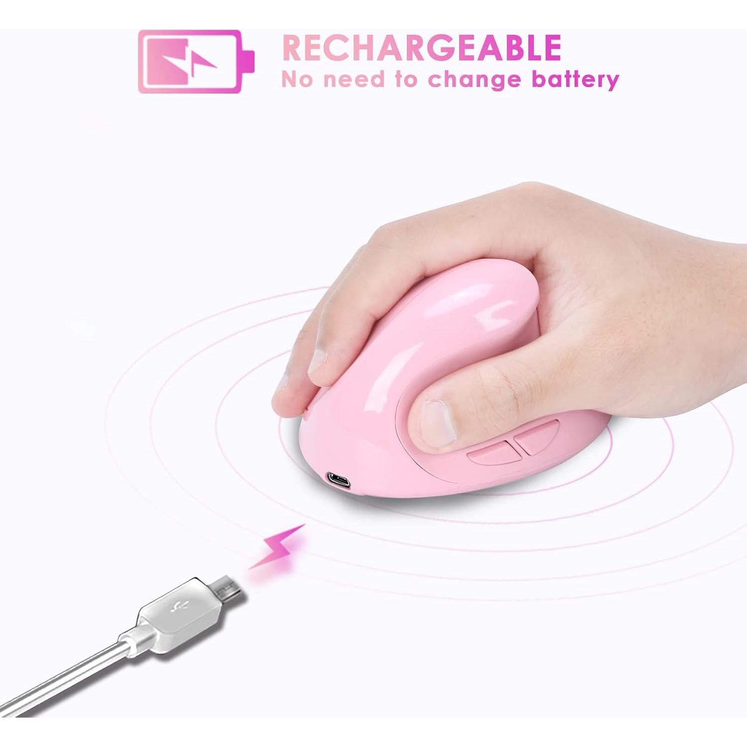 Ratón Vertical Ergonómico Inalámbrico Attoe Rosa 800/1200/1600 DPI