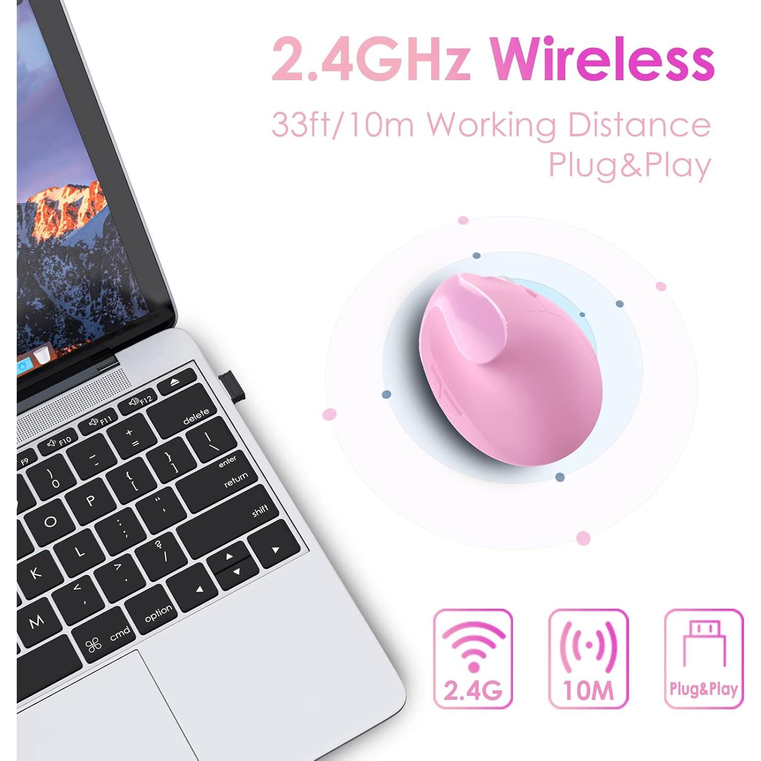 Ratón Vertical Ergonómico Inalámbrico Attoe Rosa 800/1200/1600 DPI