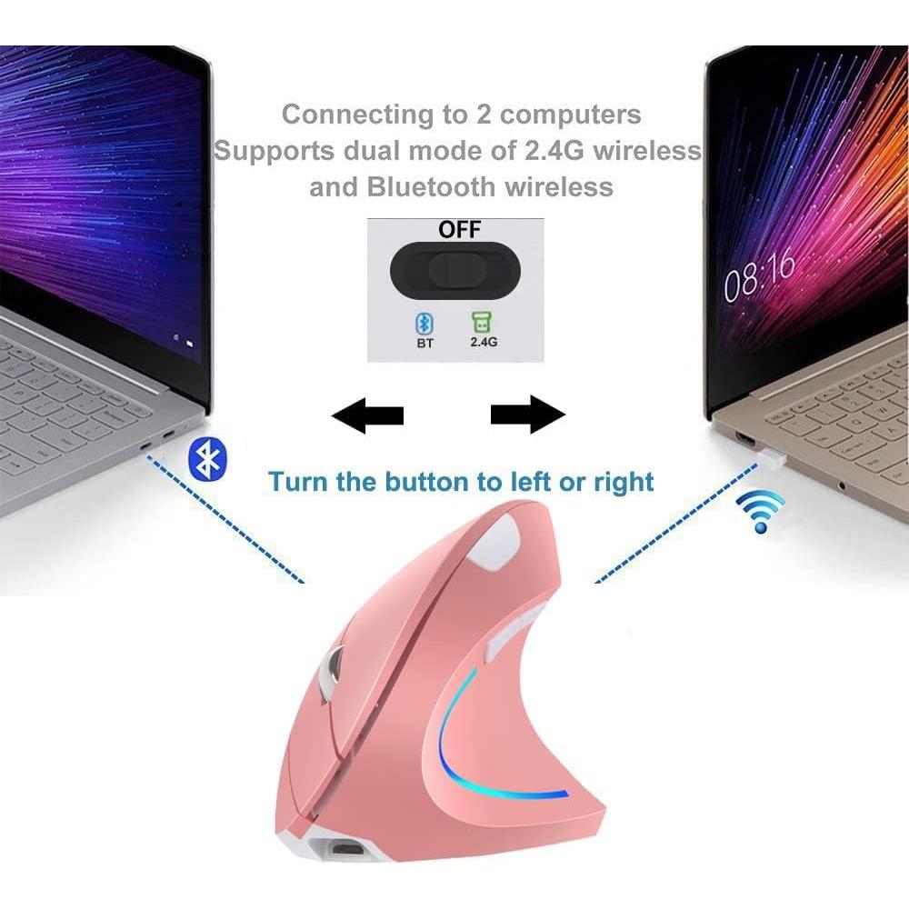 Ratón Vertical Ergonómico Inalámbrico Attoe Rosa 2.4GHz 4 DPI