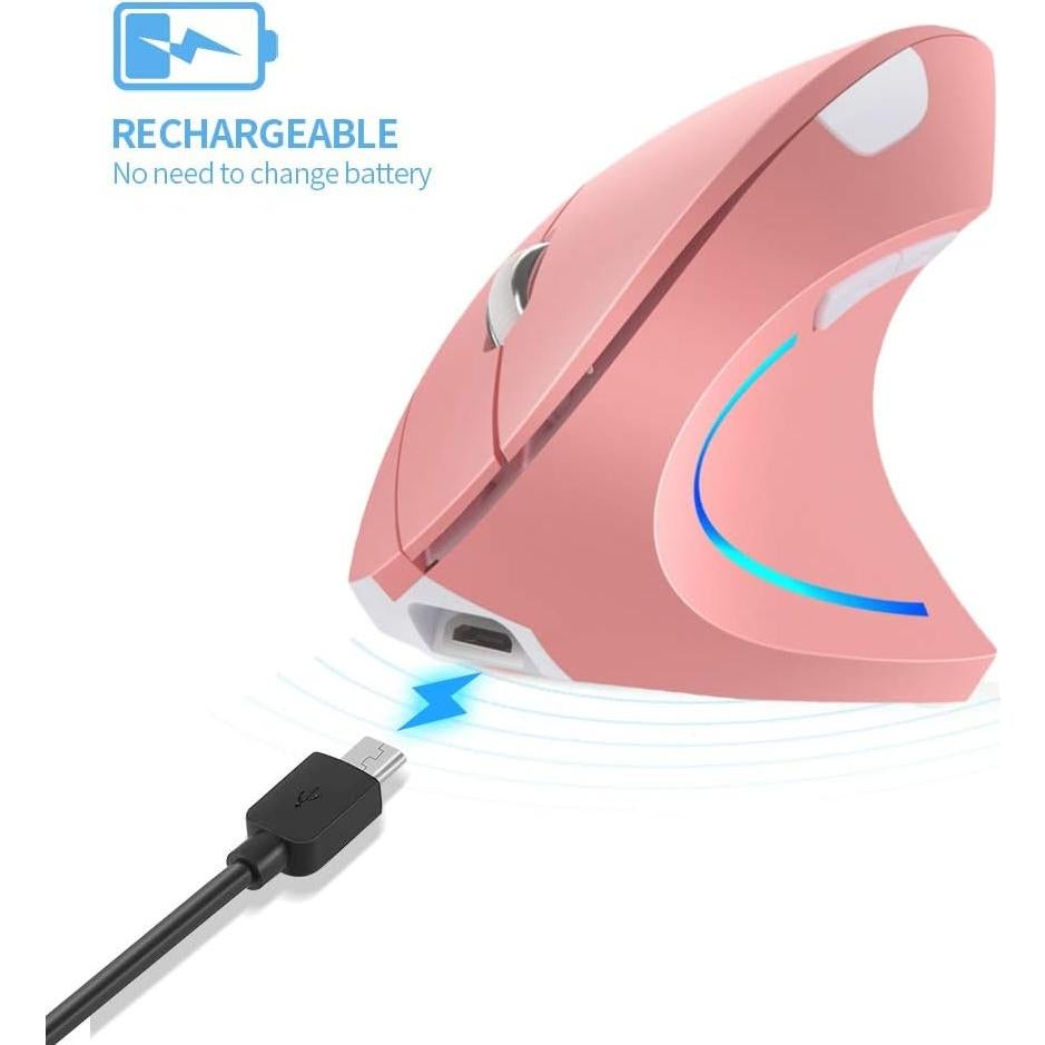 Ratón Vertical Ergonómico Inalámbrico Attoe Rosa 2.4GHz 4 DPI