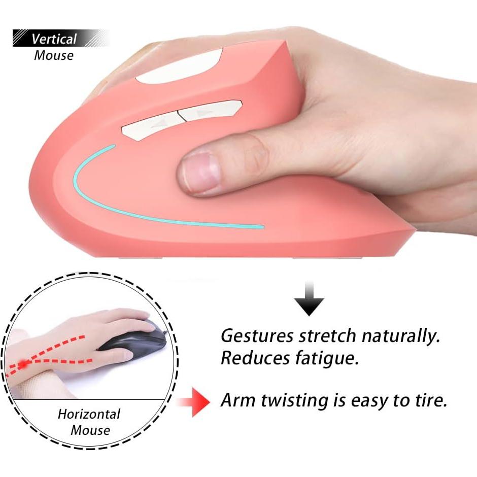 Ratón Vertical Ergonómico Inalámbrico Attoe Rosa 2.4GHz 4 DPI