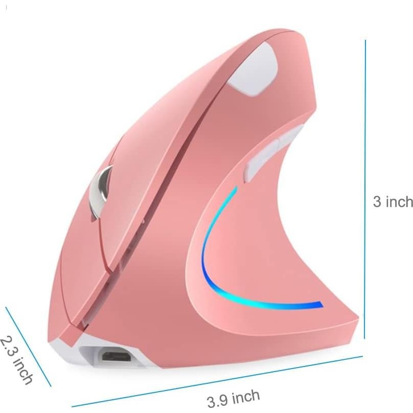 Ratón Vertical Ergonómico Inalámbrico Attoe Rosa 2.4GHz 4 DPI