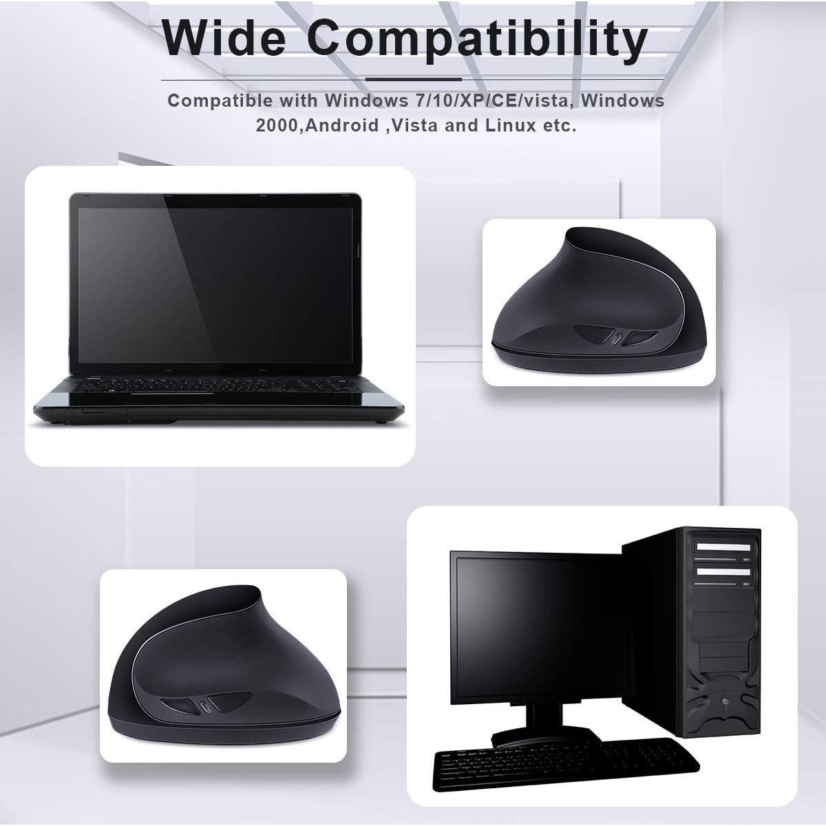 SUNGI Left-Handed Mouse,2.4GHz Ergonomic Vertical DPI 800/1200/1600 Wireless Mouse with USB Receiver for Left Hand,Black