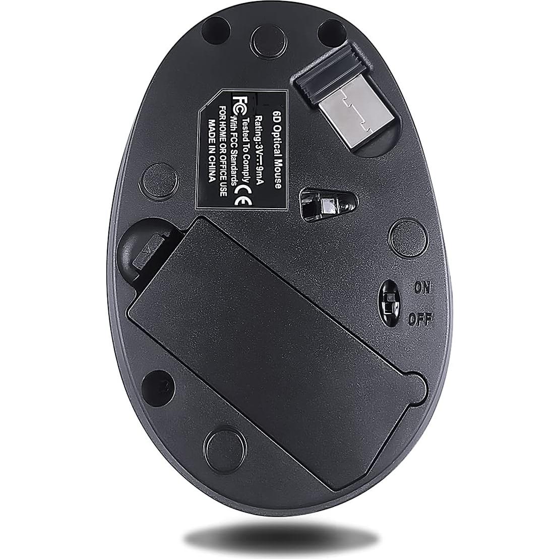 SUNGI Left-Handed Mouse,2.4GHz Ergonomic Vertical DPI 800/1200/1600 Wireless Mouse with USB Receiver for Left Hand,Black