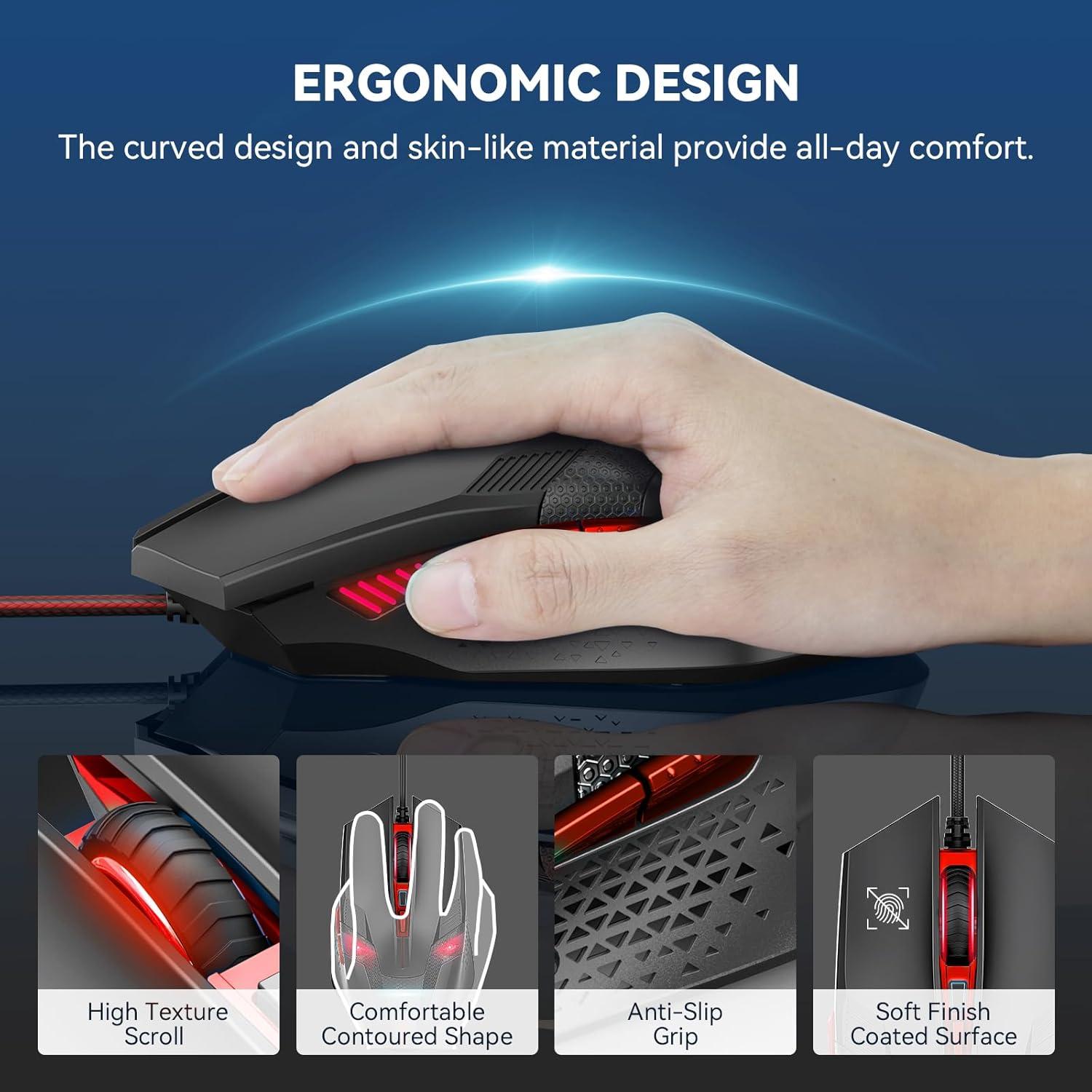 Ratón Gaming TECKNET USB 8000 DPI 6 Botones RGB Rojo