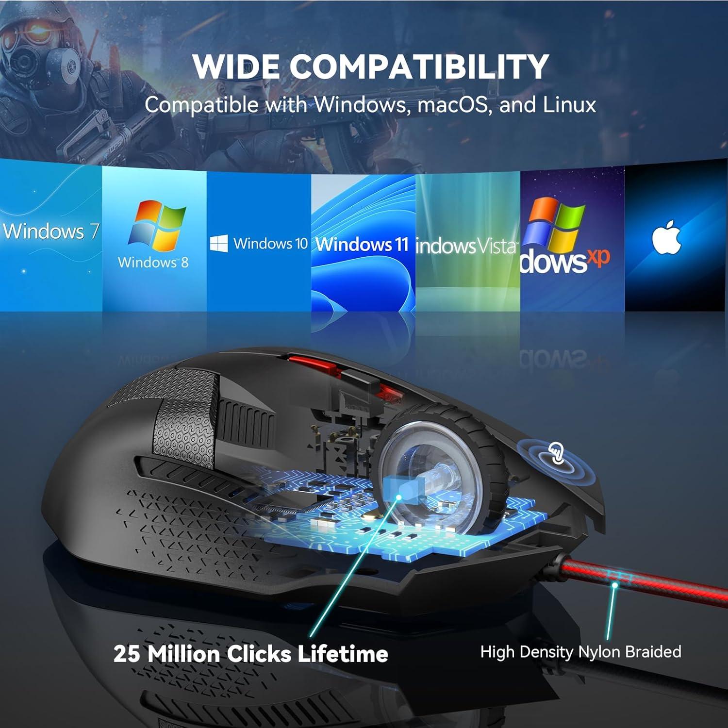 Ratón Gaming TECKNET USB 8000 DPI 6 Botones RGB Rojo