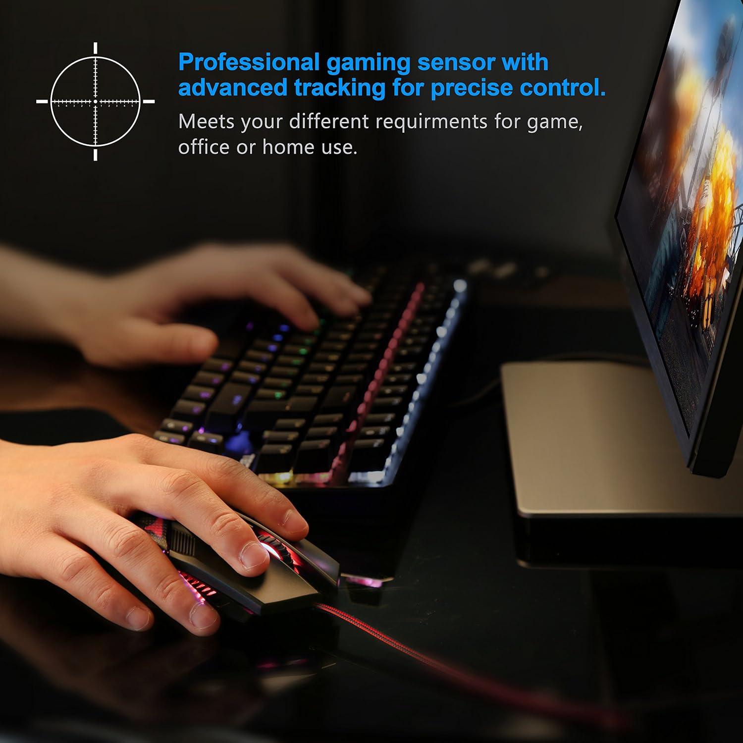 Ratón Gaming TECKNET USB 8000 DPI 6 Botones RGB Rojo