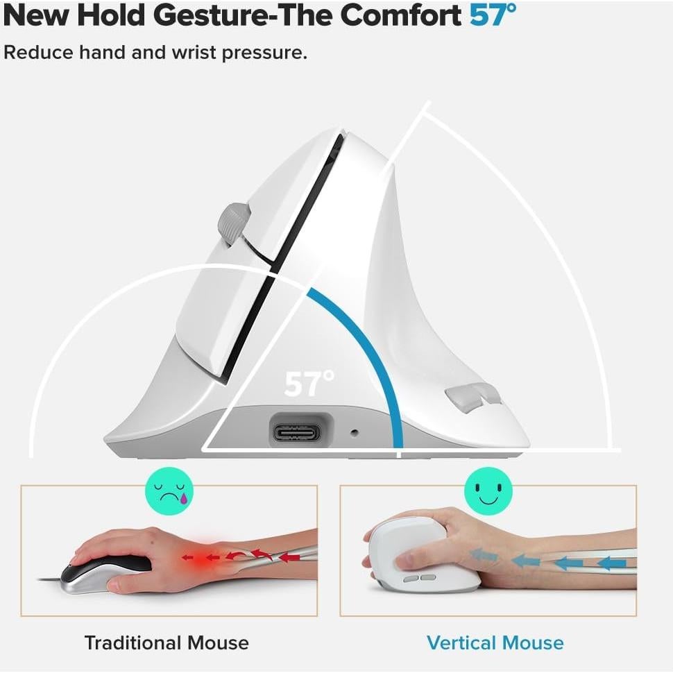 DeLUX Ergonomic Mouse Wireless for Small Hands, Rechargeable Vertical Mouse, 84g Lightweight, 4000 DPI, 6 Buttons, 2.4G + BT 5.2 Dual-Mode for Carpal Tunnel, for Window, MacOS, Laptop (M618Air-White)