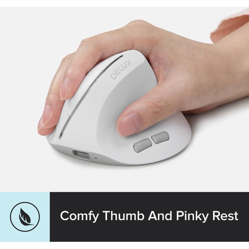 DeLUX Ergonomic Mouse Wireless for Small Hands, Rechargeable Vertical Mouse, 84g Lightweight, 4000 DPI, 6 Buttons, 2.4G + BT 5.2 Dual-Mode for Carpal Tunnel, for Window, MacOS, Laptop (M618Air-White)