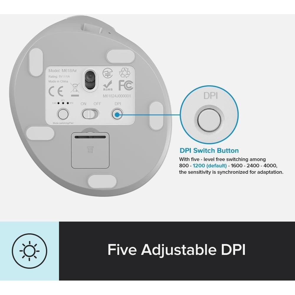 DeLUX Ergonomic Mouse Wireless for Small Hands, Rechargeable Vertical Mouse, 84g Lightweight, 4000 DPI, 6 Buttons, 2.4G + BT 5.2 Dual-Mode for Carpal Tunnel, for Window, MacOS, Laptop (M618Air-White)