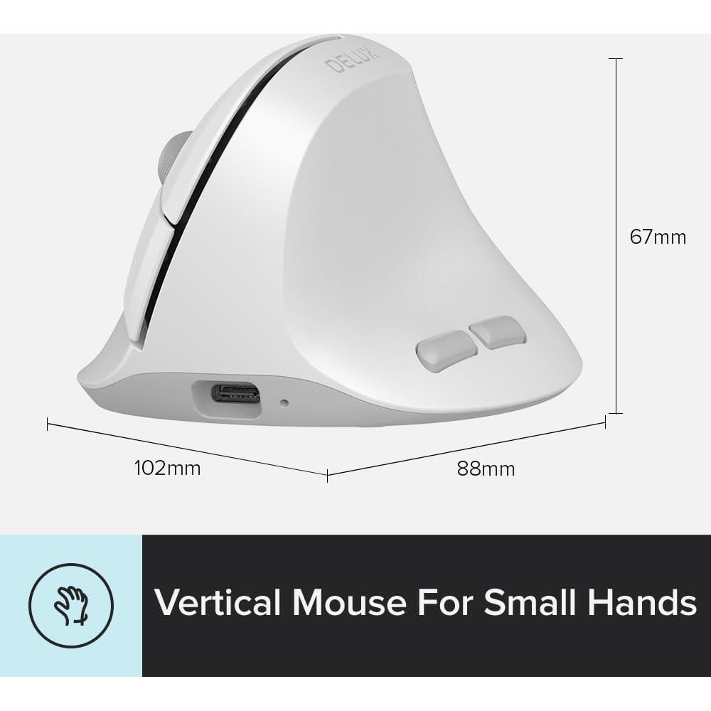 DeLUX Ergonomic Mouse Wireless for Small Hands, Rechargeable Vertical Mouse, 84g Lightweight, 4000 DPI, 6 Buttons, 2.4G + BT 5.2 Dual-Mode for Carpal Tunnel, for Window, MacOS, Laptop (M618Air-White)