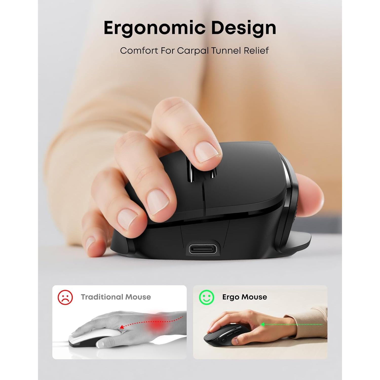 Ratón Ergonómico Recargable Ghajz 4800DPI Inalámbrico 3 en 1