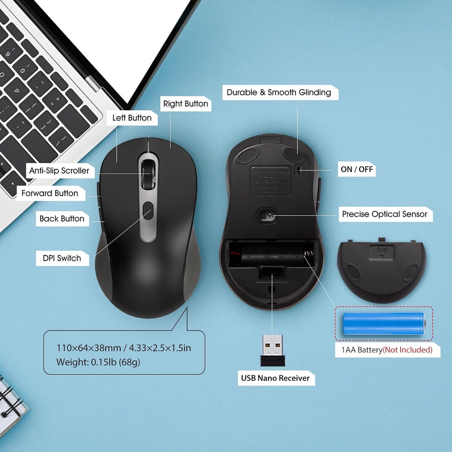 Ratón Inalámbrico ACOZYKITTEN 2400 DPI Silencioso Ergonómico