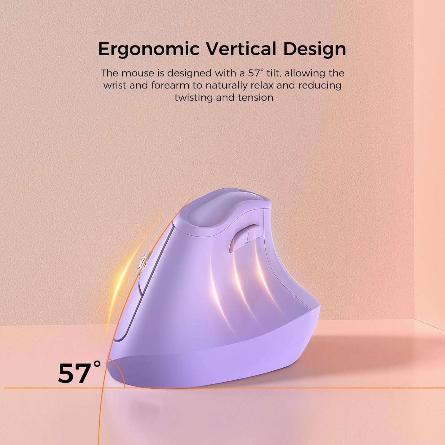 Ratón Vertical Inalámbrico Ergonómico Kysona Púrpura 57°