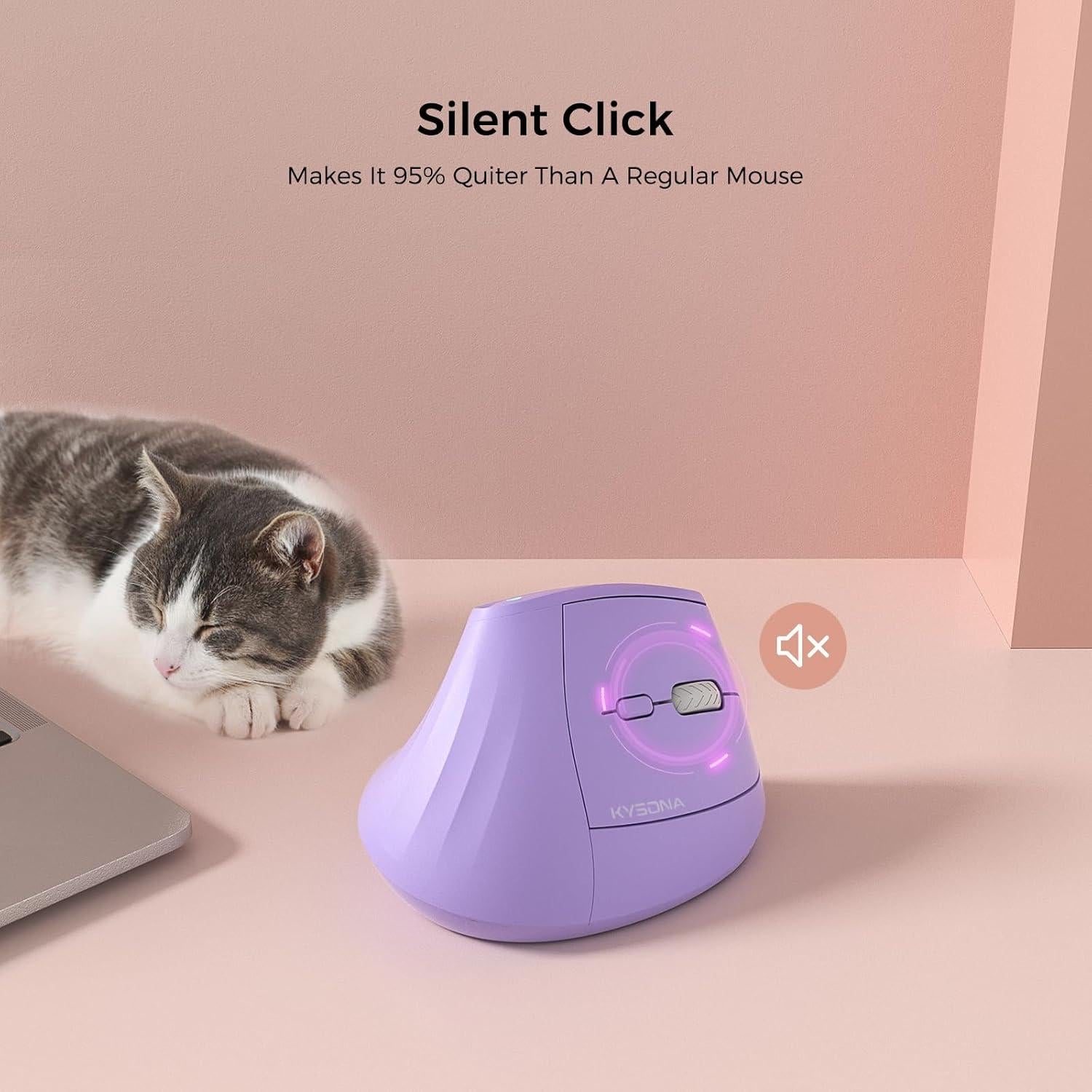 Ratón Vertical Inalámbrico Ergonómico Kysona Púrpura 57°