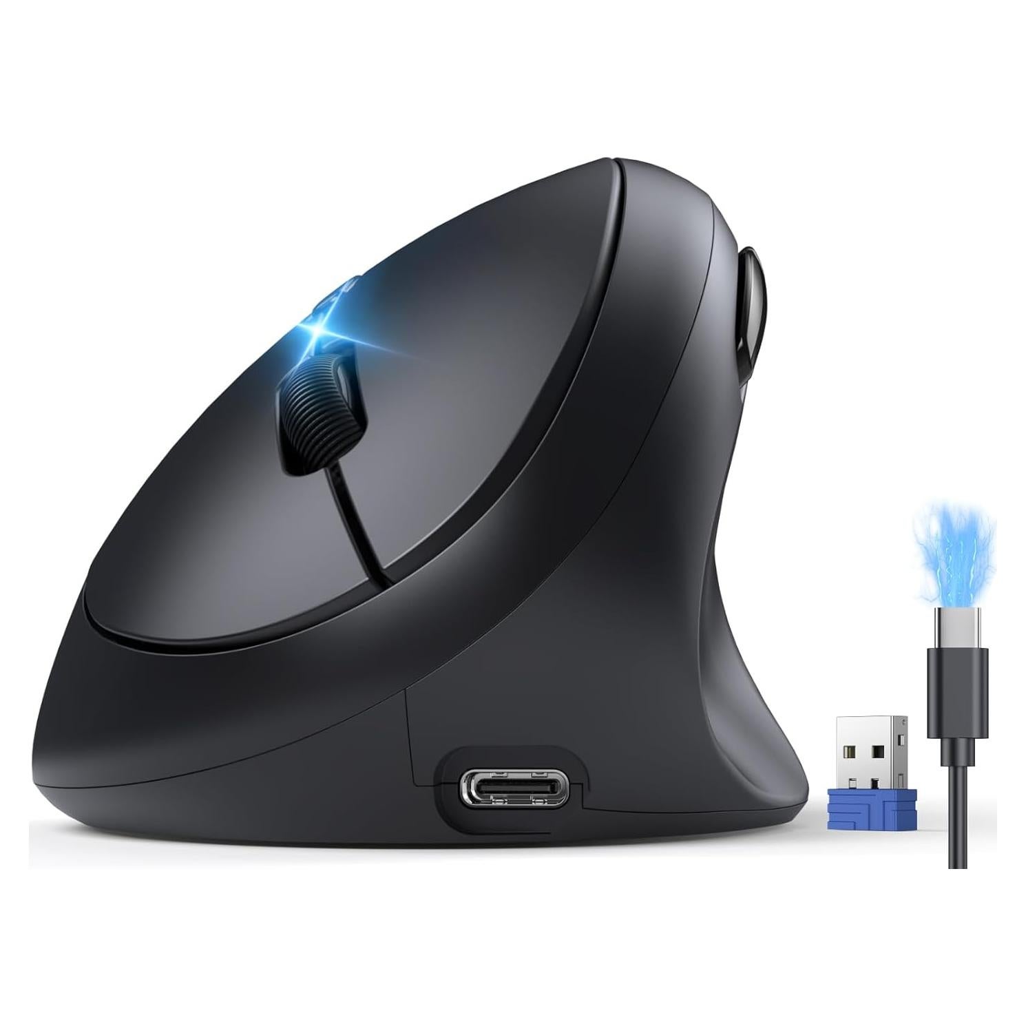 TECKNET Ergonomic Mouse, Bluetooth Wireless Vertical Mouse, Rechargeable Battery, Quiet Clicks, 4800 DPI Adjustable, BT5.0/3.0 & 2.4G Connect, Easy to use, Wide Compatibility - Black