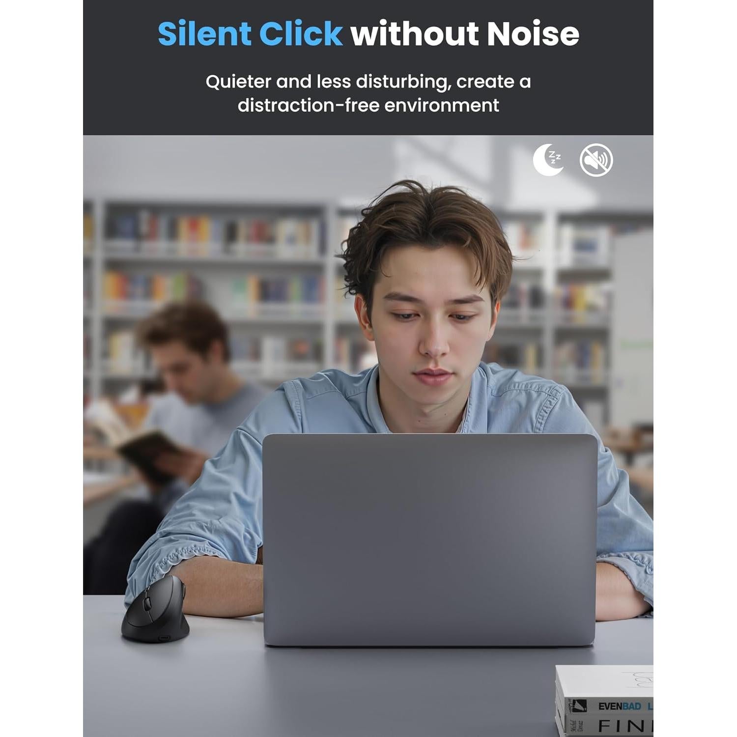 TECKNET Ergonomic Mouse, Bluetooth Wireless Vertical Mouse, Rechargeable Battery, Quiet Clicks, 4800 DPI Adjustable, BT5.0/3.0 & 2.4G Connect, Easy to use, Wide Compatibility - Black