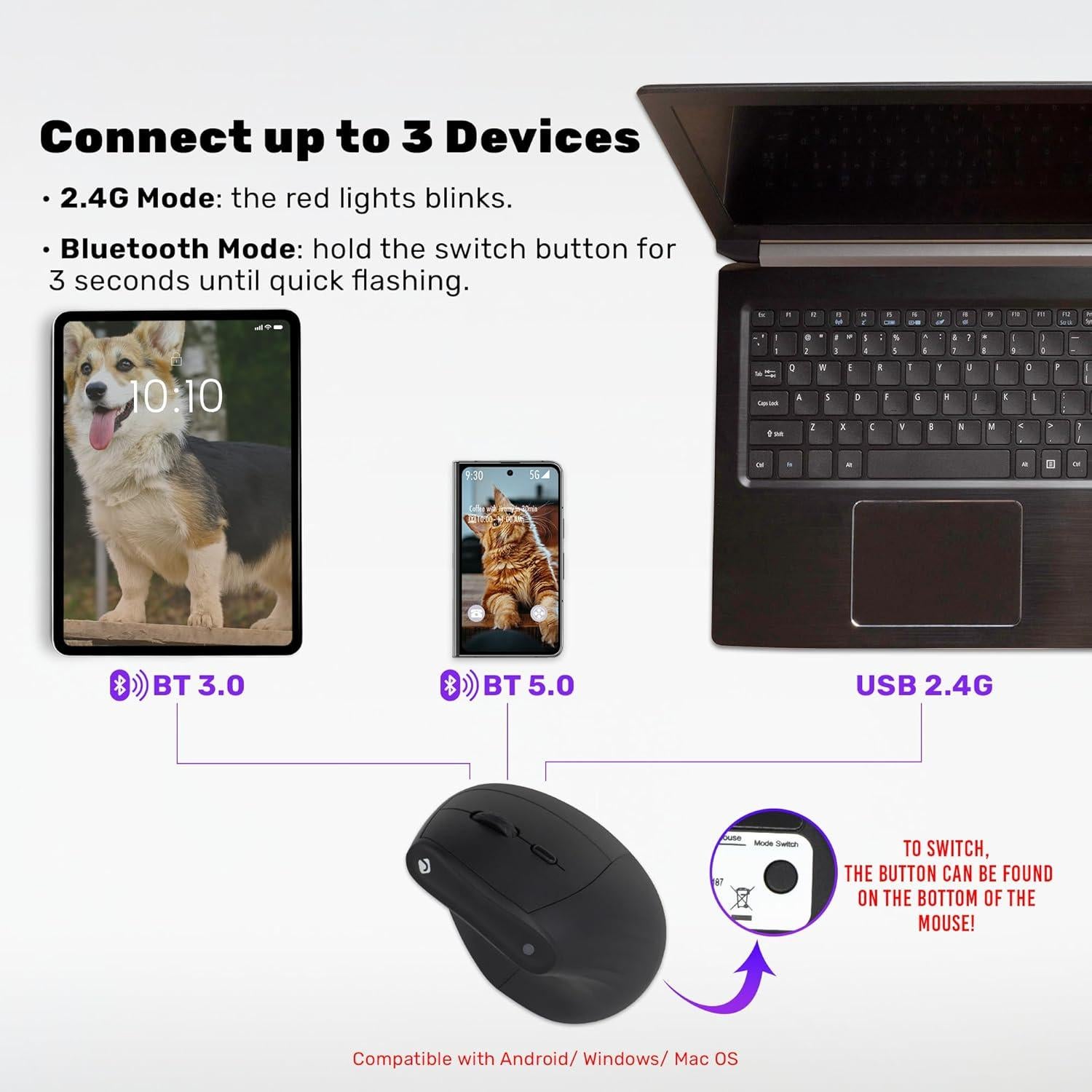 Ratón Inalámbrico Ergonómico Vertical J-Tech Digital Negro