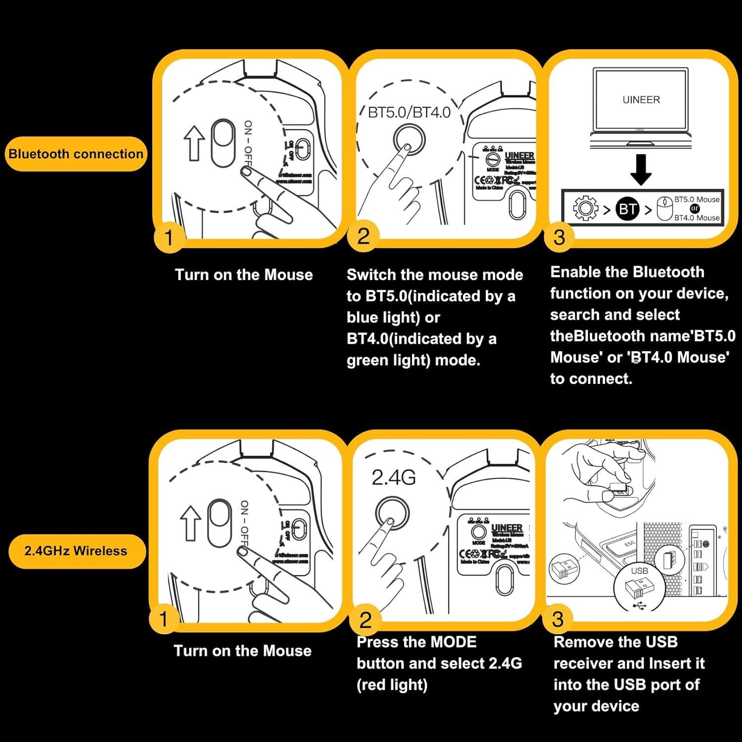 Ratón Inalámbrico Ergonómico Uineer U6 Bluetooth 5.0 Recargable