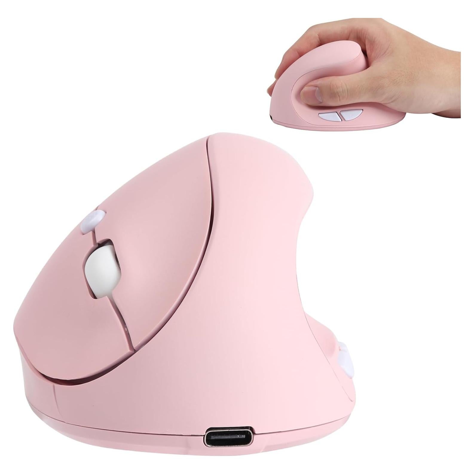 Ratón Inalámbrico Ergonómico Vertical Rosa Recargable para PC