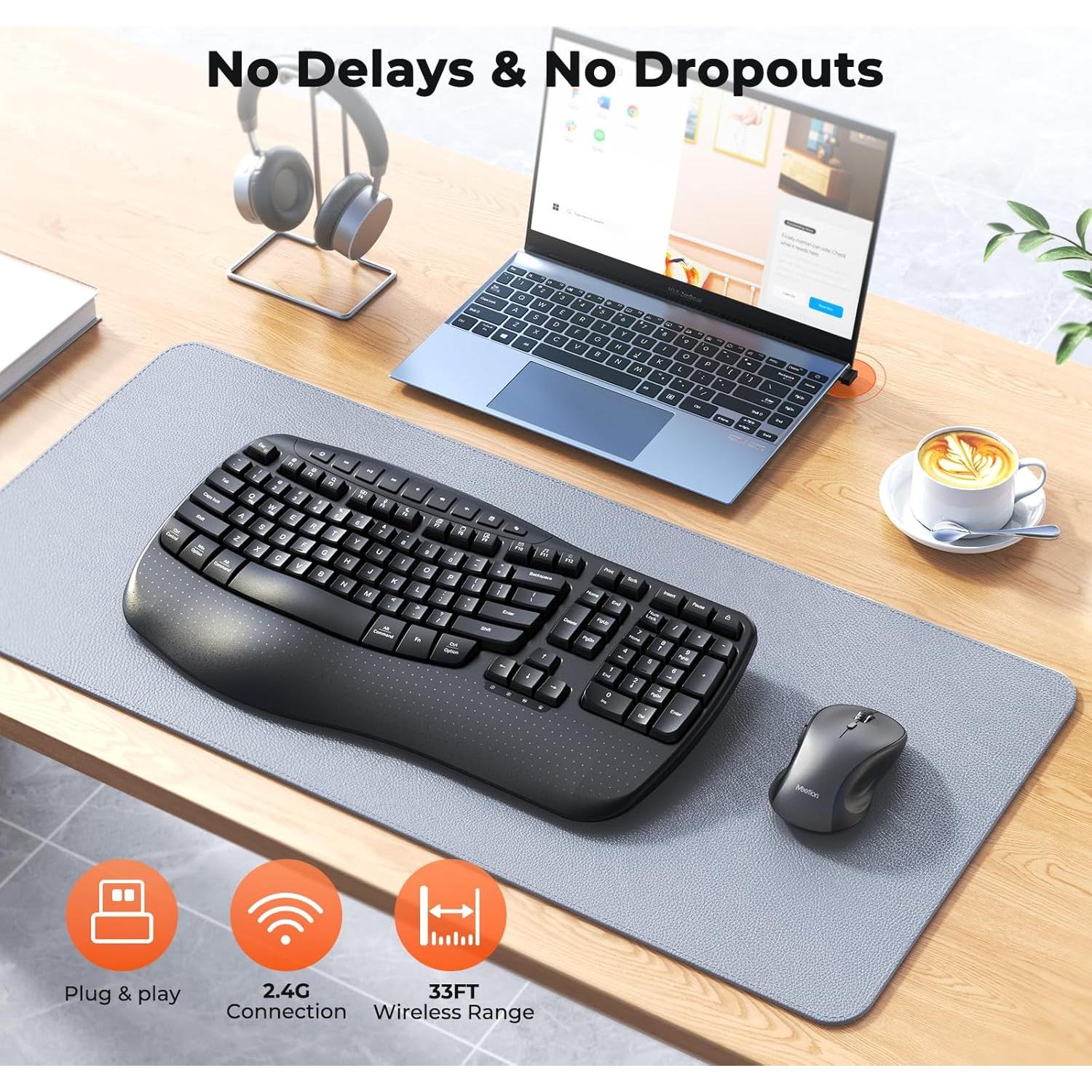 Combo Inalámbrico Teclado y Ratón Ergonómico Meetion Director-D Negro