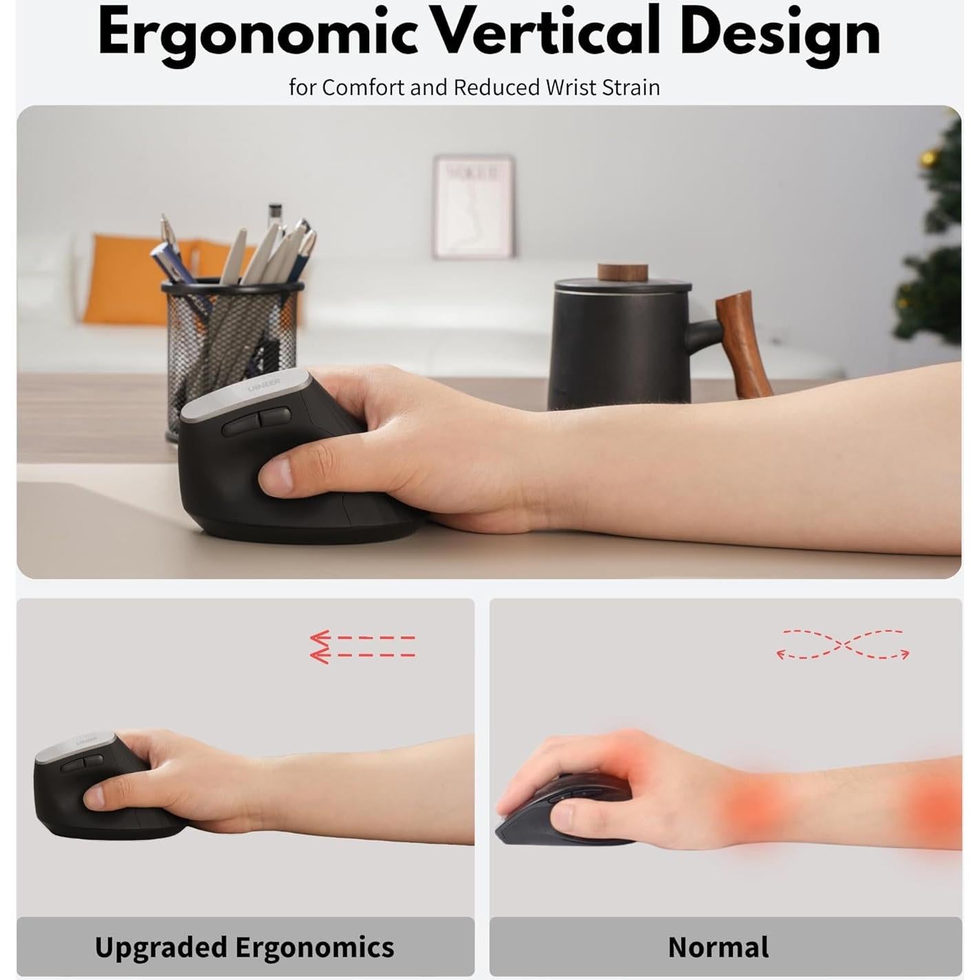 Ratón Vertical Inalámbrico Uineer A06P Ergonómico Negro