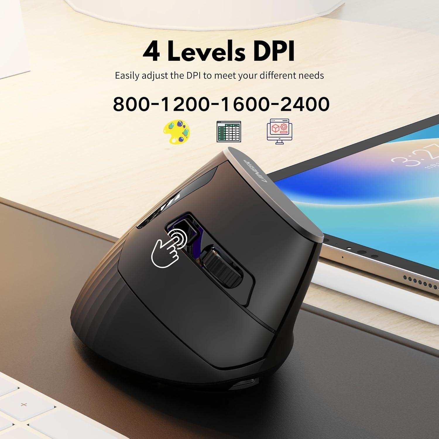 Ratón Vertical Inalámbrico Uineer A06P Ergonómico Negro