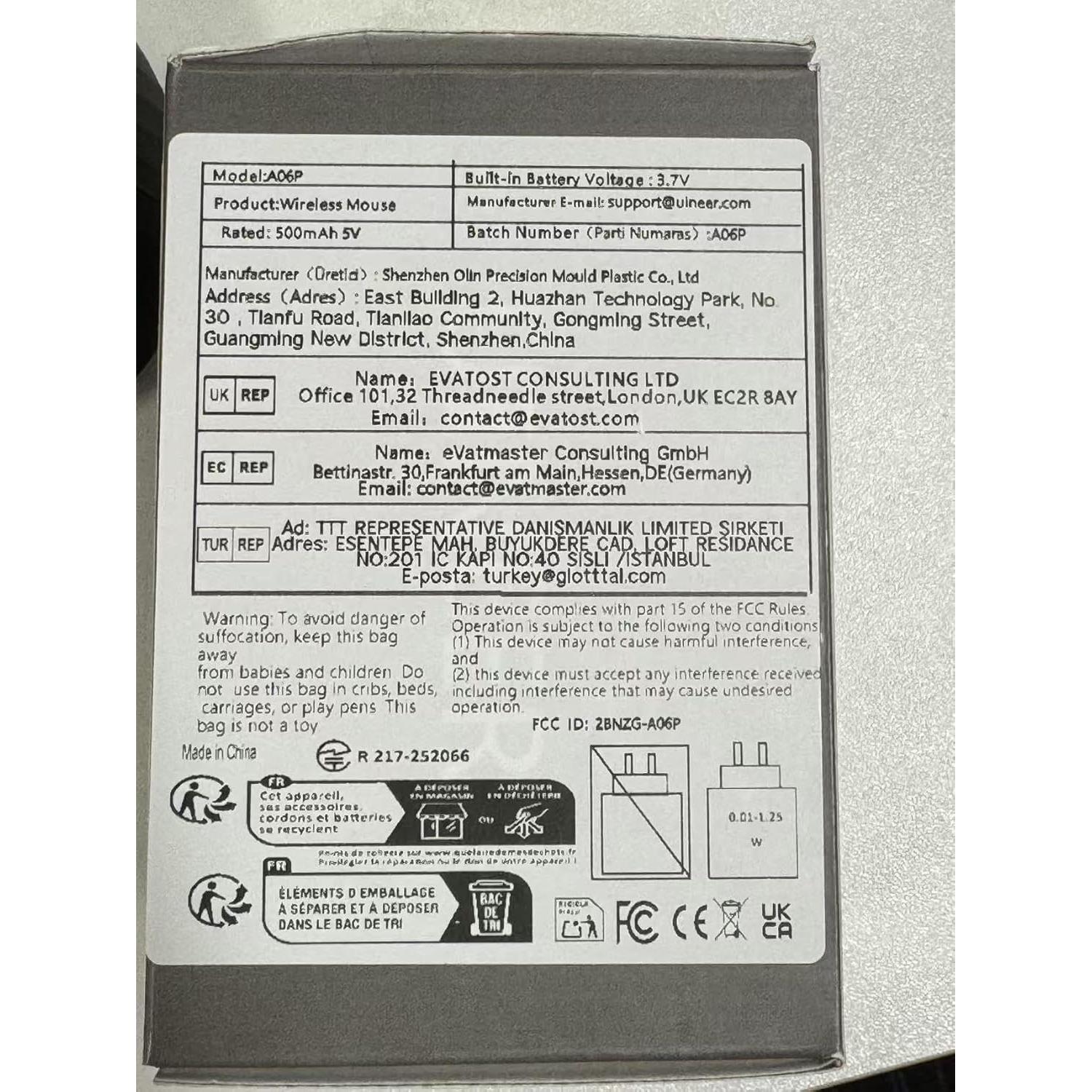 Ratón Vertical Inalámbrico Uineer A06P Ergonómico Negro