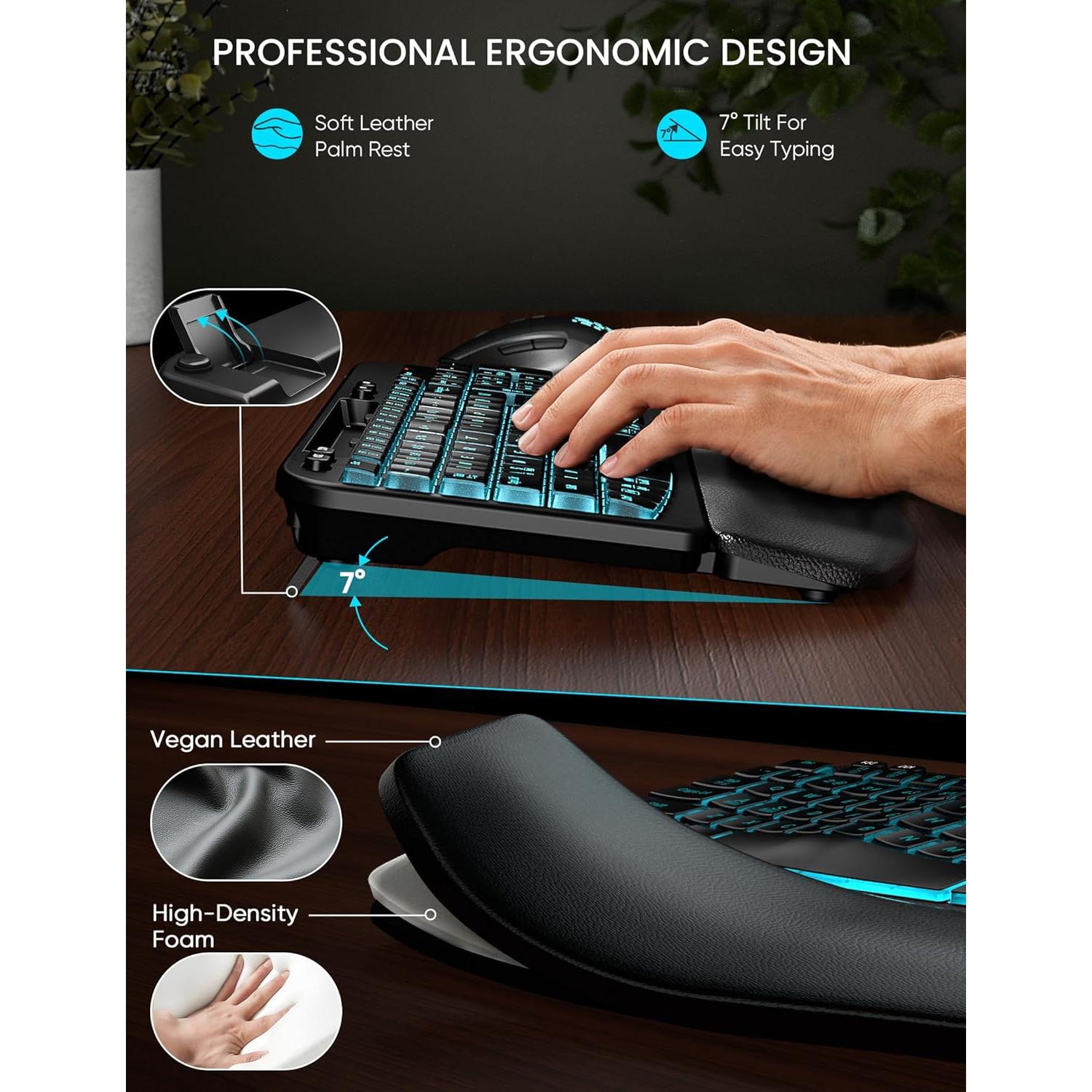 Combo Teclado y Ratón Inalámbrico SABLUTE Ergonómico RGB