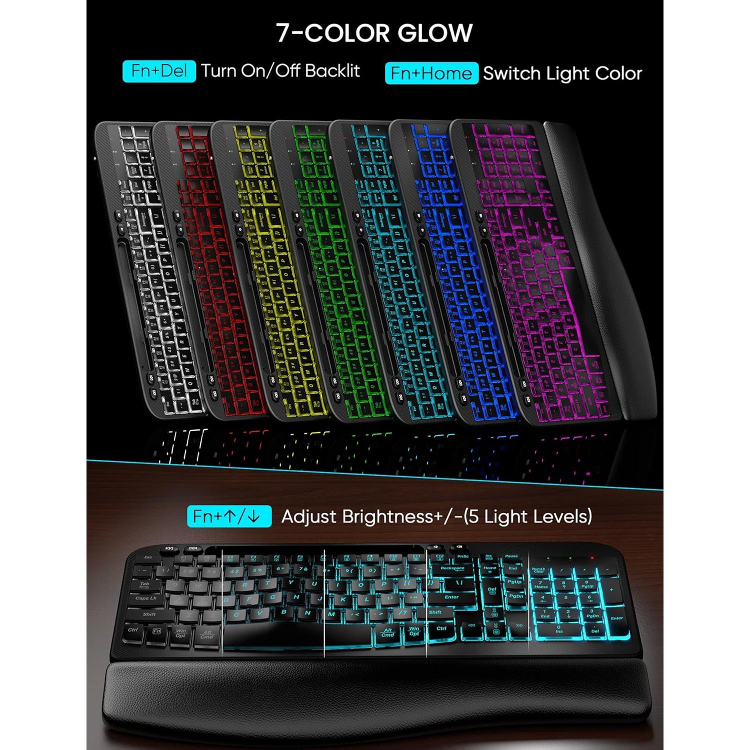 Combo Teclado y Ratón Inalámbrico SABLUTE Ergonómico RGB
