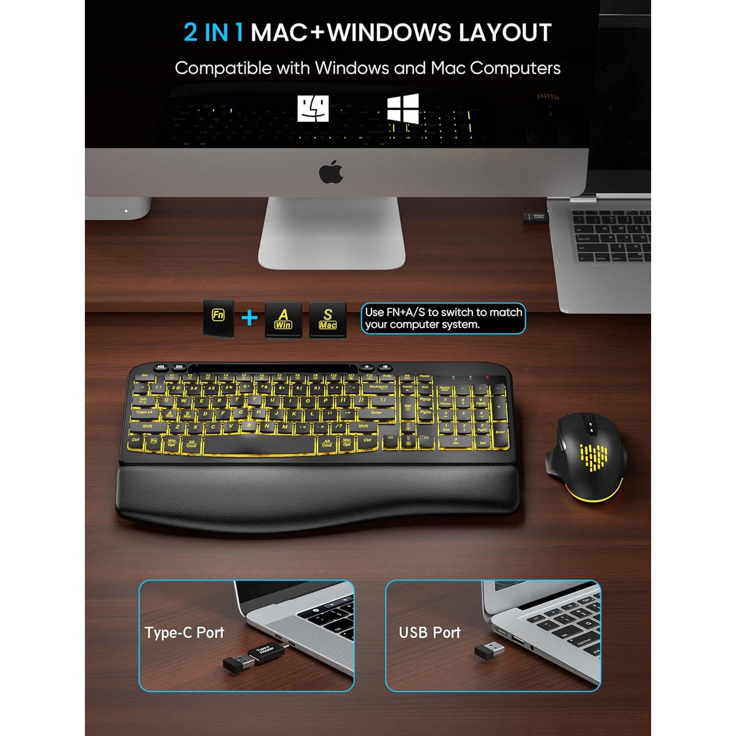 Combo Teclado y Ratón Inalámbrico SABLUTE Ergonómico RGB