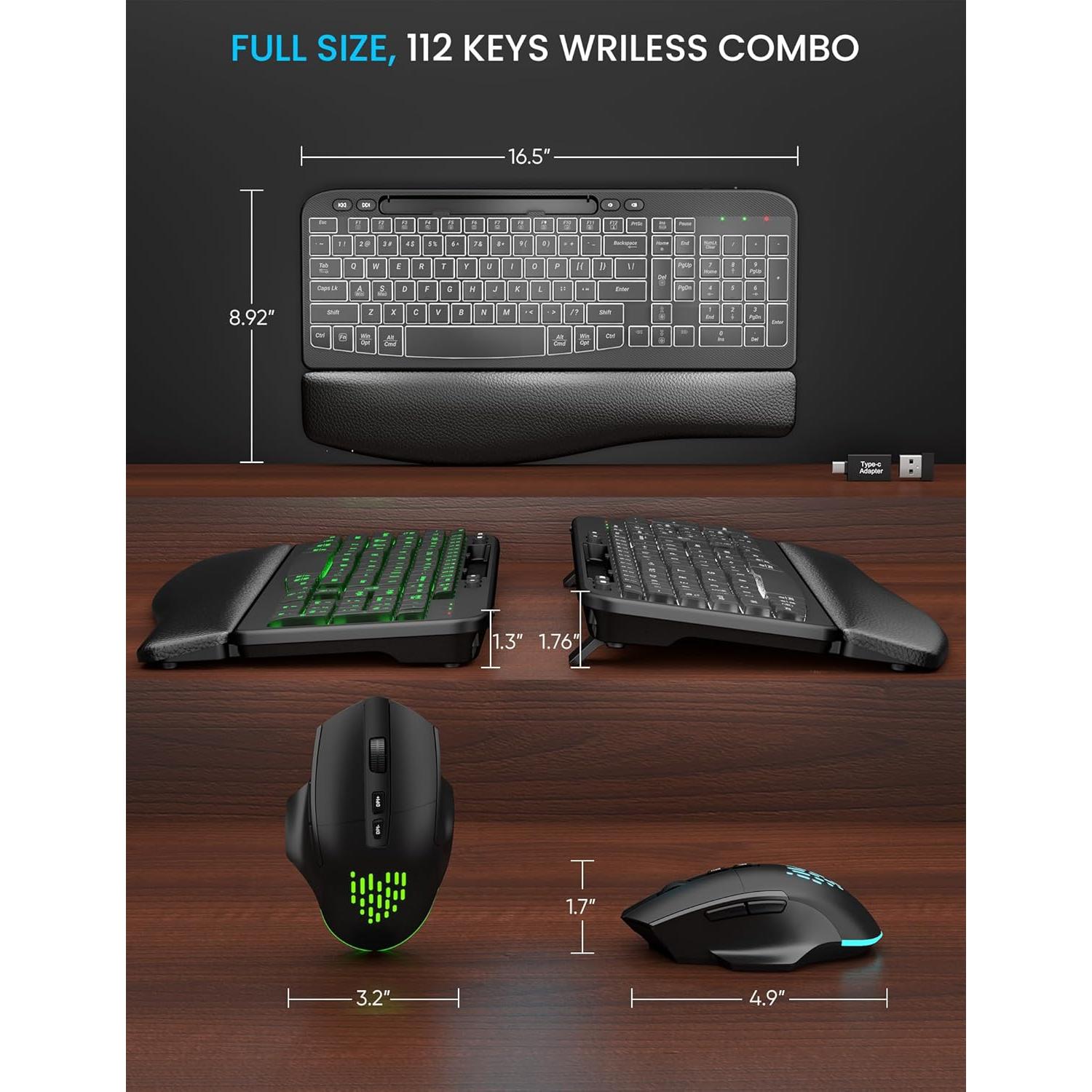 Combo Teclado y Ratón Inalámbrico SABLUTE Ergonómico RGB