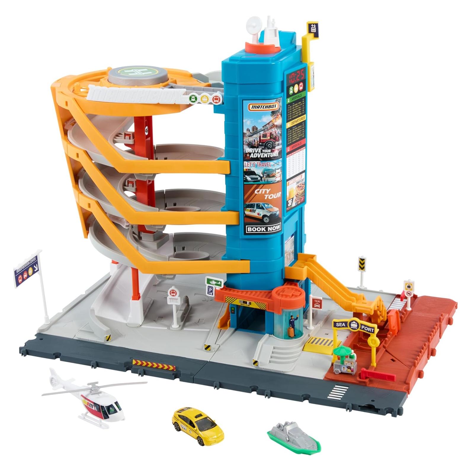 Centro de Transporte Matchbox 5 Niveles con 3 Vehículos 1:64