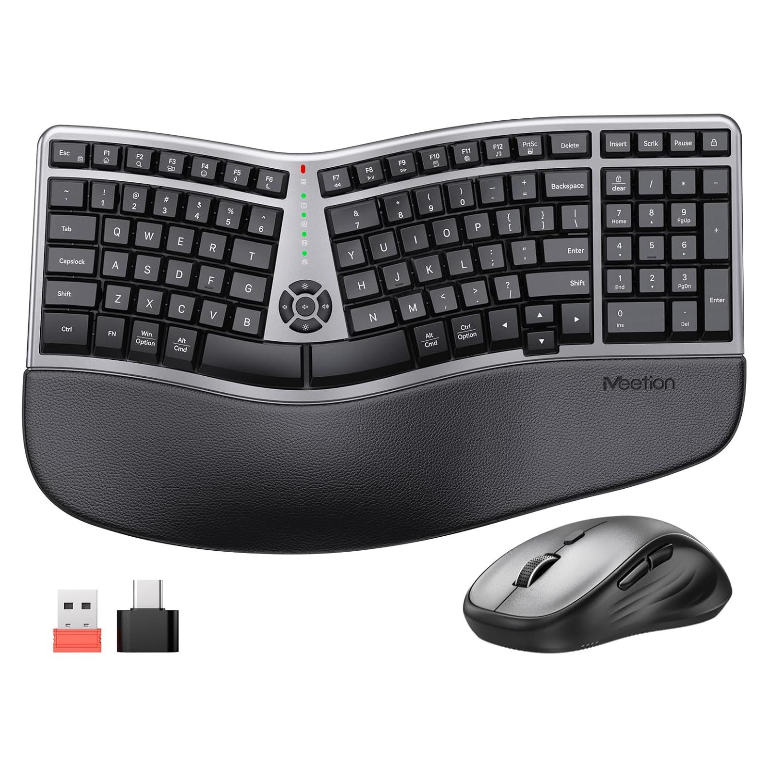 Combo Teclado y Ratón Inalámbrico Ergonómico MEETION Gris Negro