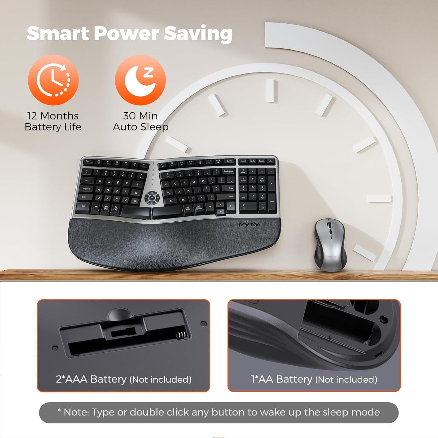 Combo Teclado y Ratón Inalámbrico Ergonómico MEETION Gris Negro