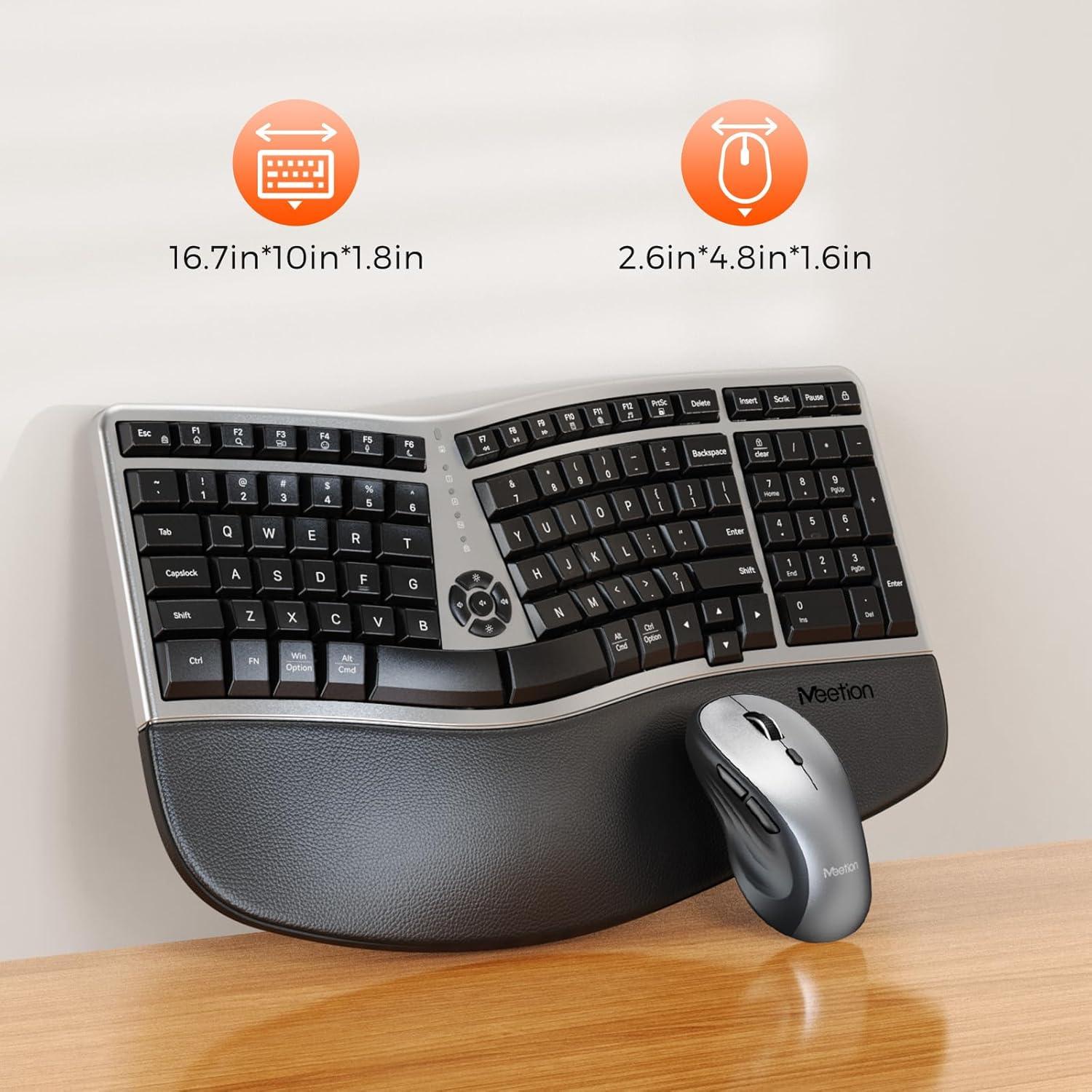 Combo Teclado y Ratón Inalámbrico Ergonómico MEETION Gris Negro